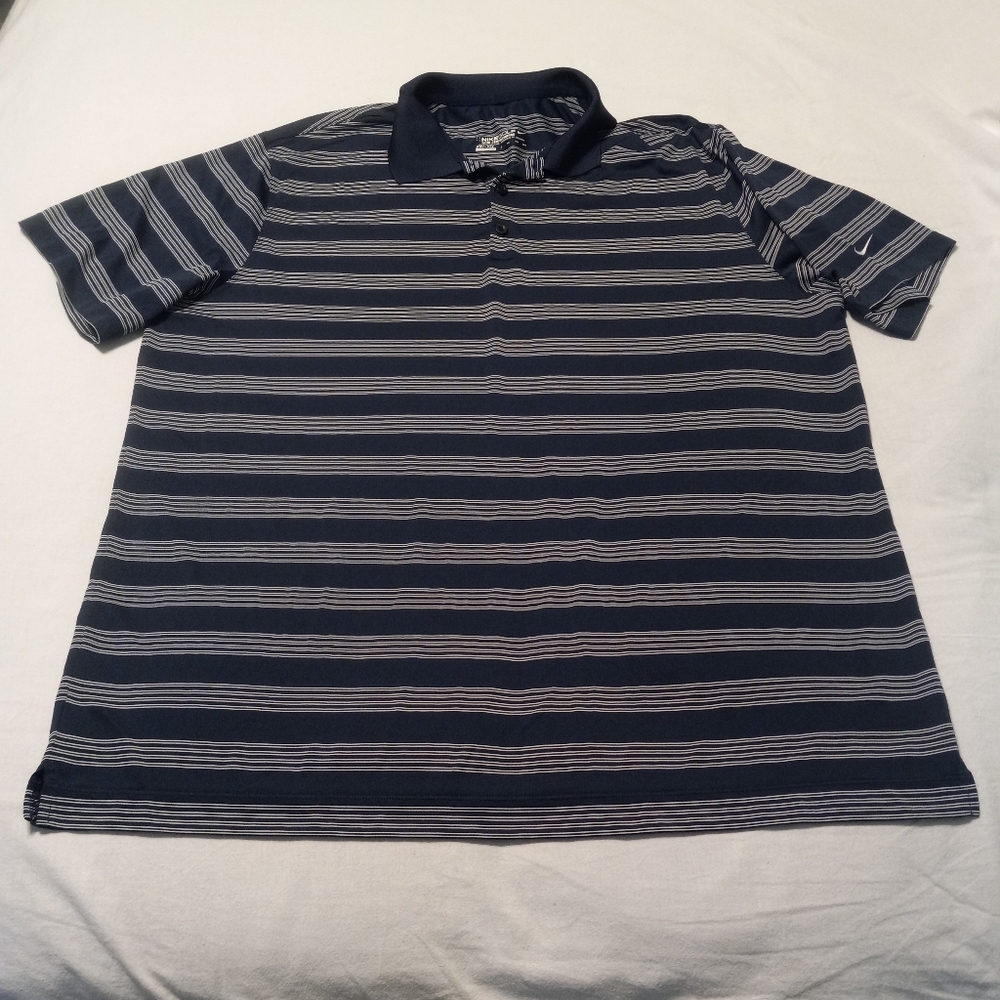 Nike Blue and White Polo Shirt Classic Striped Design Dri-fit 2X